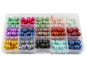 PERŁY SZKLANE KORALIKI 10mm ORGANIZER 210 sztuk