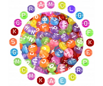 KORALIKI LITERKI TRANSPARENTNE MONETY 7mm NA NAPISY IMIONA AKRYL 100szt