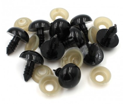 Oczy do Zabawek Maskotek z Gwintem i Zaciskiem Plastik Czarne 10 szt 16mm