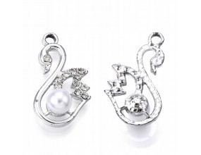 Zawieszka Charms Wisiorek Łabędź z Perłą Perła 24x14mm Srebrny 1szt