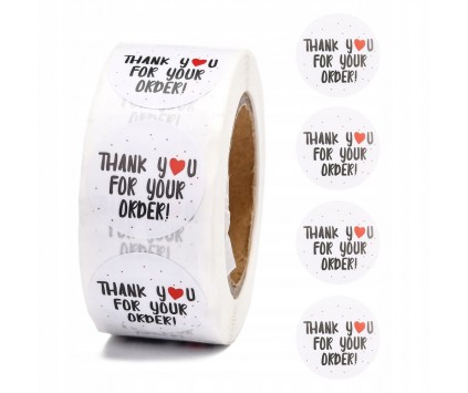 Naklejki Podziękowanie za Zamówienie "THANK YOU FOR YOUR ORDER" 2,5cm 50szt