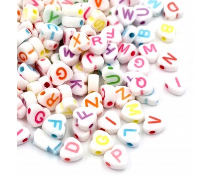 Koraliki LITERY LITERKI Alfabet Serca Serduszka Płaskie 7mm Mix 100szt