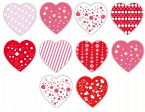 Naklejki Serca Serduszka Scrapbooking Walentynki 8 wzorów 2,5cm Mix 10szt