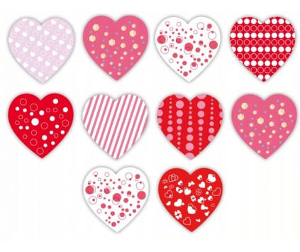 Naklejki Serca Serduszka Scrapbooking Walentynki 8 wzorów 2,5cm Mix 10szt