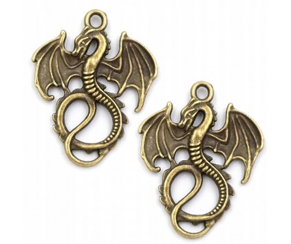 Zawieszka Metalowa Wisiorek Charms Smok Duży Smoki 35x28mm Brąz 2szt