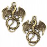 Zawieszka Metalowa Wisiorek Charms Smok Duży Smoki 35x28mm Brąz 2szt