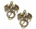 Zawieszka Metalowa Wisiorek Charms Smok Duży Smoki 35x28mm Brąz 2szt