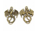 Zawieszka Metalowa Wisiorek Charms Smok Duży Smoki 35x28mm Brąz 2szt