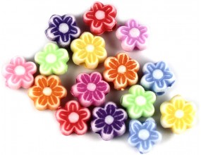 Koraliki kwiatki akrylowe 6mm mix kolorów 30 sztuk