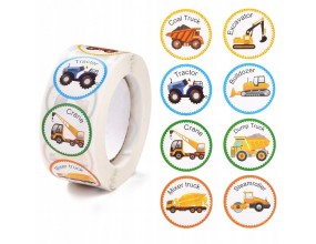 Naklejki Pojazdy Budowlane Chłopiec Nazwy Ang. 8 wzorów Mix 2,5cm 50szt