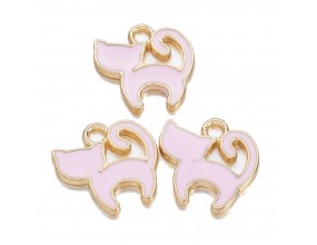 Zawieszka emaliowana CHARMS KOT 13x13mm 1szt róż