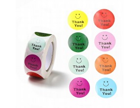 Naklejki Podziękowanie "Thank You" Uśmiech Urodziny 8 wzorów 2,5cm 50szt