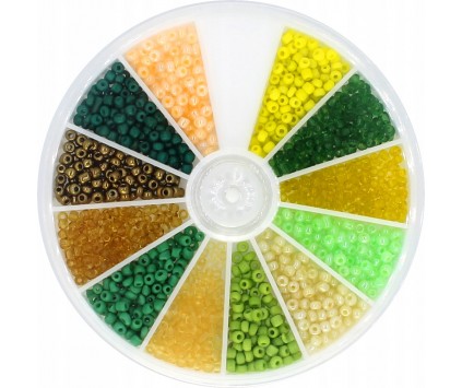 Zestaw Koraliki Drobne SEEDS Szklane 2mm ~2000szt Zielony Żółty Święta