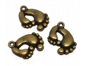 Zawieszka Metalowa Charms Stopy Stópki Stopa 20mm Brąz Antyczny 3szt