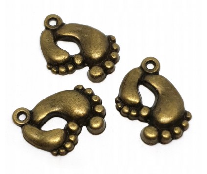 Zawieszka Metalowa Charms Stopy Stópki Stopa 20mm Brąz Antyczny 3szt