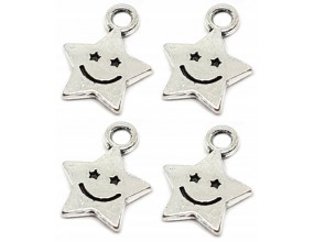 Zawieszka Metalowa Gwiazda Gwiazdka Uśmiech Buźka Charms Srebrna 11mm 4szt