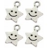 Zawieszka Metalowa Gwiazda Gwiazdka Uśmiech Buźka Charms Srebrna 11mm 4szt