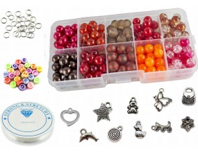 KORALIKI SZKLANE 8mm ORGANIZER 220szt ZESTAW CZERWONO-POMARAŃCZOWO-BRĄZOWY