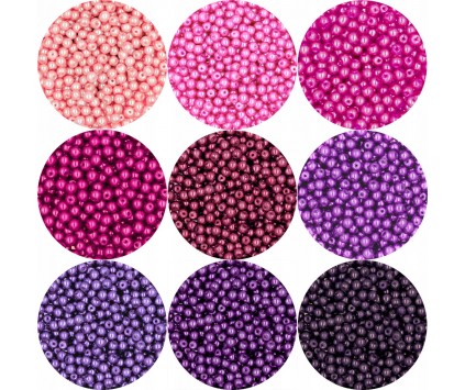 Koraliki Szklane Perły Perełki 4mm Fiolet - Róż 9x50 Zestaw 450szt