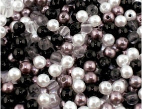 MIKS KORALIKI KULKI 6 MM 200 SZT AKRYL CZARNOBIAŁE mix