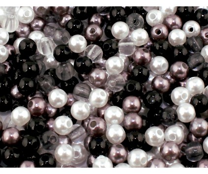 MIKS KORALIKI KULKI 6 MM 200 SZT AKRYL CZARNOBIAŁE mix
