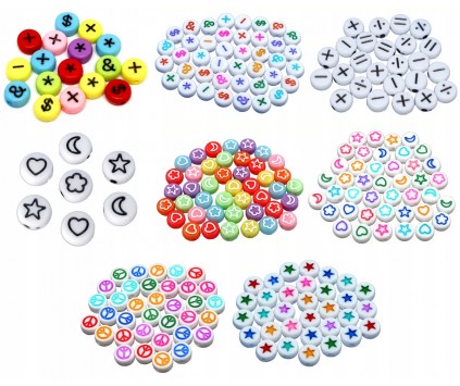 06 Zestaw Koraliki Koralików Znaki Gwiazdki 7mm 8x20szt Komplet 160szt