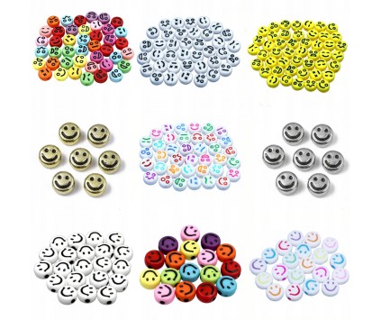 05 Zestaw Koralików Koraliki Emotki Buźki 7mm 9x20szt Komplet 180szt