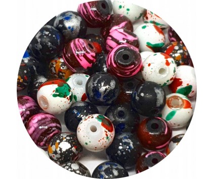 Koraliki Szklane Nakrapiane Malowane Kulki Mix 8mm 50szt