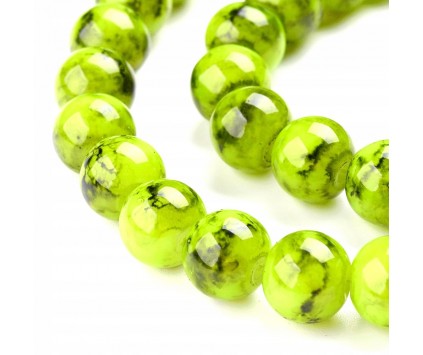 Koraliki Szklane Marmurki Neonowe Żółte Kule 8mm 20szt