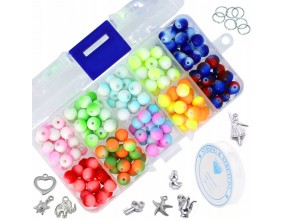 KORALIKI SZKLANE POWLEKANE DWUKOLOROWE 8mm ZESTAW ORGANIZER GUMKA ZAWIESZKI