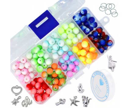 KORALIKI SZKLANE POWLEKANE DWUKOLOROWE 8mm ZESTAW ORGANIZER GUMKA ZAWIESZKI
