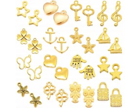 Zawieszki Wisiorki do Bransoletek Metalowe Charms Złote Mix 32szt 16par