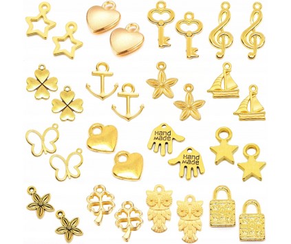 Zawieszki Wisiorki do Bransoletek Metalowe Charms Złote Mix 32szt 16par