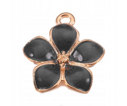 Zawieszka emaliowana charms KWIAT KWIATEK 16x14mm CZARNY 1szt