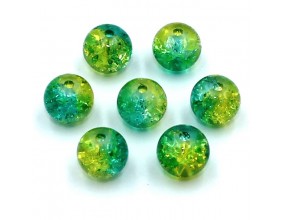 KORALIKI SZKLANE CRACKLE 8mm DWUBARWNE 20SZT seledynowo-żółte