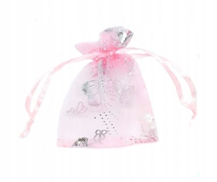 Woreczek Organza Różowa Motylki 9x7cm 1szt
