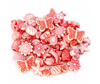 Koraliki Akrylowe Pastelowe Mix 50szt Czerwone
