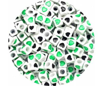 KORALIKI mixSERCA KOSTKI zielone czarne 7mm 50szt