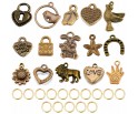 MIX ZAWIESZKI CHARMS + OGNIWKA 30 EL. BRĄZ ANTYCZ.