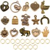MIX ZAWIESZKI CHARMS + OGNIWKA 30 EL. BRĄZ ANTYCZ.