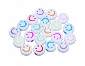KORALIKI UŚMIECHY BIAŁO-KOLOROWE MIX 20szt EMOJI