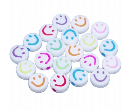 KORALIKI UŚMIECHY BIAŁO-KOLOROWE MIX 20szt EMOJI