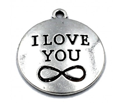 Zawieszka charms metalowa I LOVE YOU 24x27mm 1szt