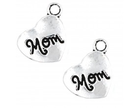 Zawieszka metalowa charms SERCE MOM 17x14mm 2szt