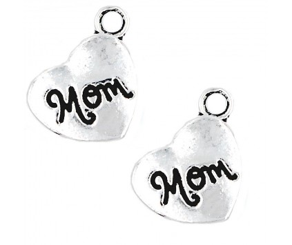 Zawieszka metalowa charms SERCE MOM 17x14mm 2szt