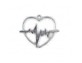 Zawieszka metalowa charms RYTM SERCE EKG 30mm 1szt