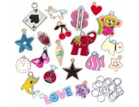 Zawieszki Emaliowane Charms + Ogniwa Mix 40 elem.