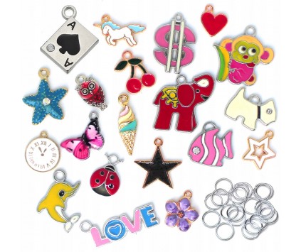 Zawieszki Emaliowane Charms + Ogniwa Mix 40 elem.