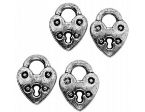 Zawieszka kłódka-serce 19x15mm k.srebro antyk 4szt