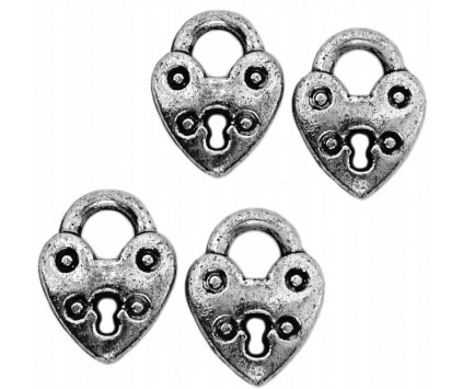 Zawieszka kłódka-serce 19x15mm k.srebro antyk 4szt